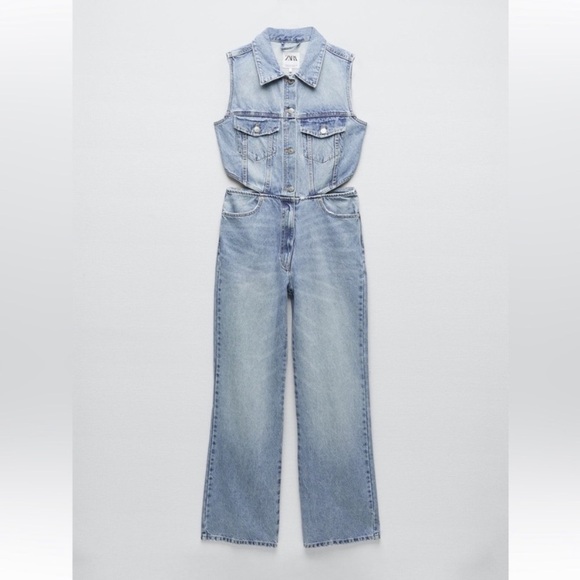Zara Pants - NWOT Zara Wide leg Cutout Denim Jumpsuit 26